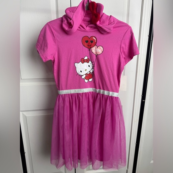 Hello Kitty Pink Dress With Red  Bow And Ears Accents On Hoddie. NWT - Picture 1 of 8